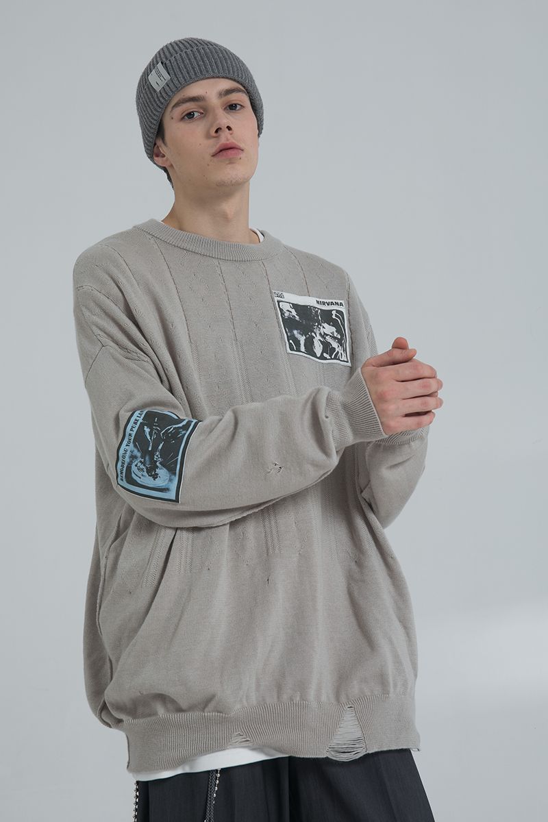 THINGY Vintage Patches Knit Wool Sweater