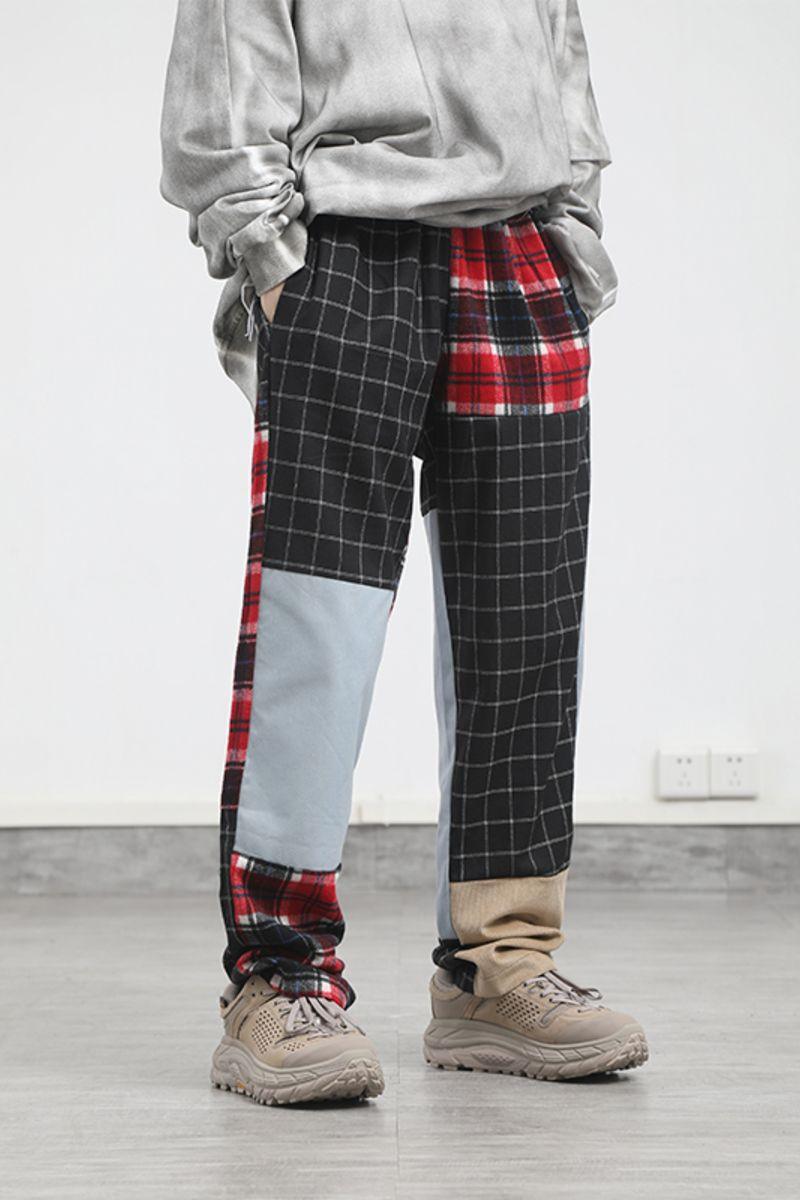 CZ Mixed Plaid Stitching Trousers