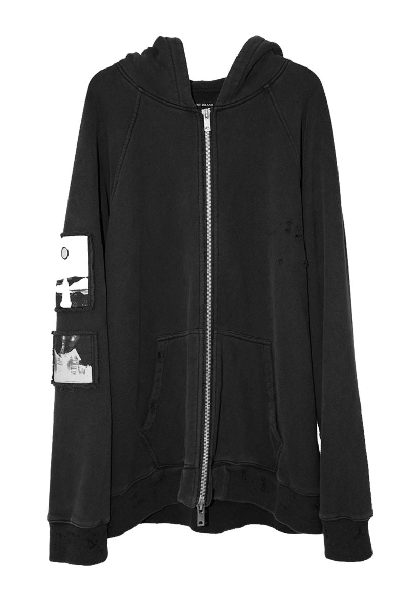 Unknown World Washed Distressed Coat Zipper Hoodie