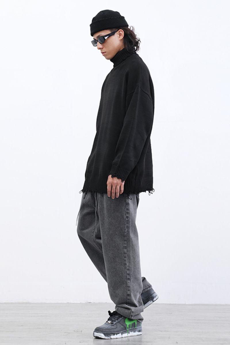 CZ Solid Black Turtleneck