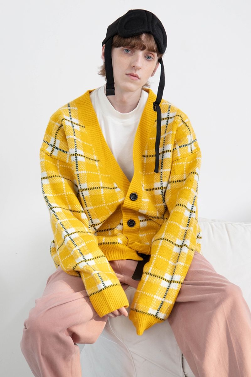 Mix7 Plaid Mohair Cardigan Sweater