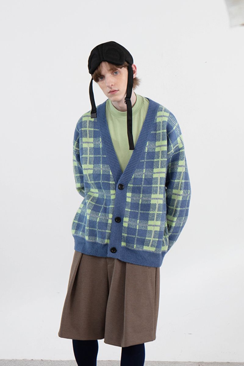 Mix7 Plaid Mohair Cardigan Sweater