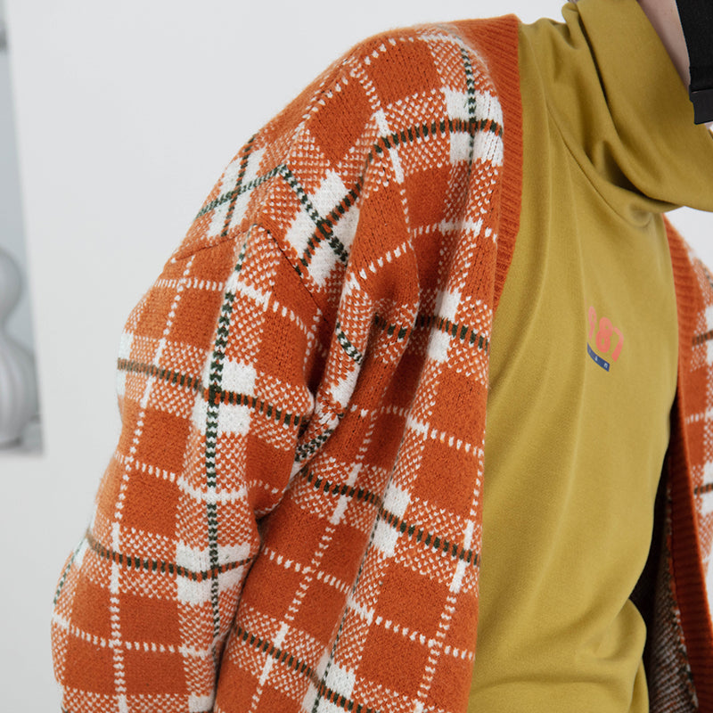 Mix7 Plaid Mohair Cardigan Sweater