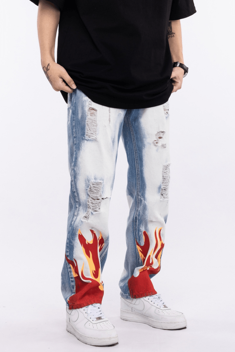 CZ Flame Ripped Washed Jeans