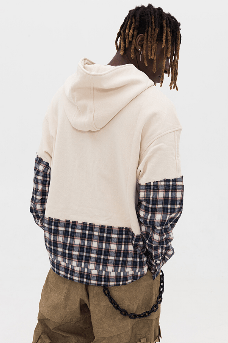 Empty Reference White Plaid Stitched Hoodie
