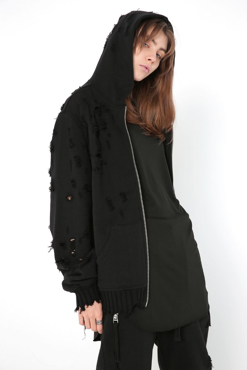 Unknown World Distressed Zipper Hoodie