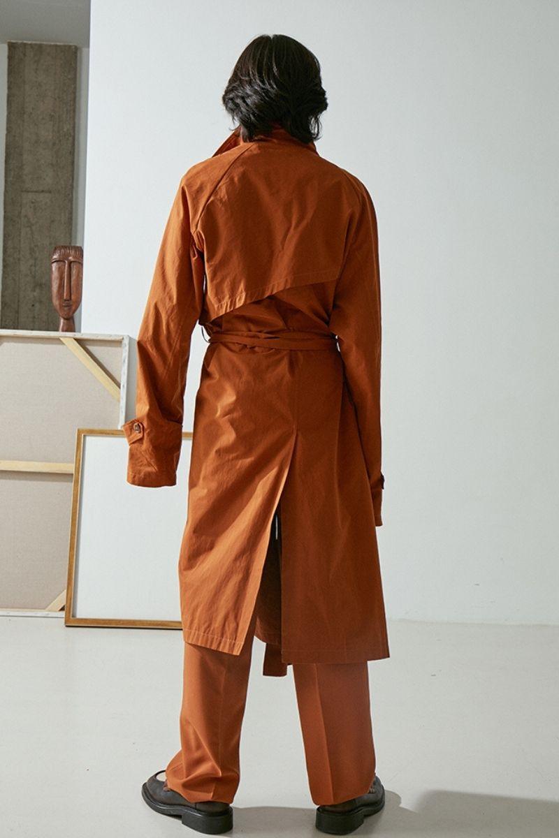 Mix7 Camel Orange Belted Trench Coat