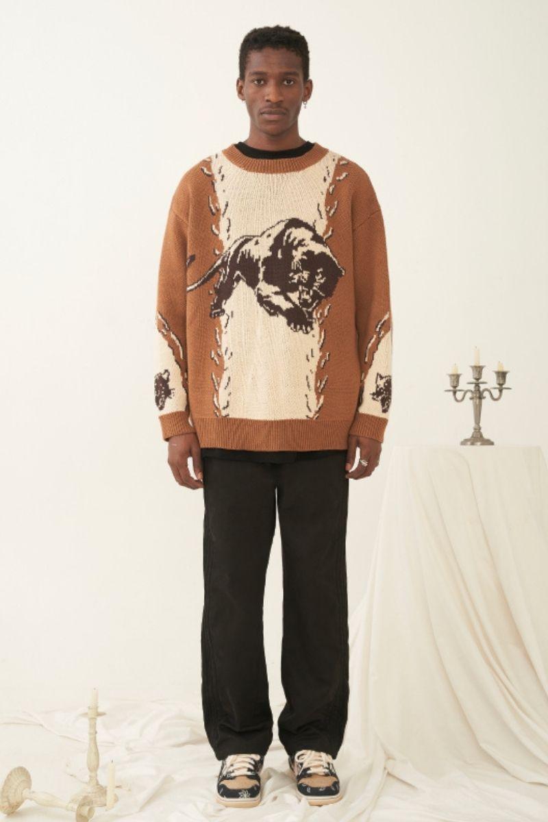 Empty Reference Panther Stitched Knit Sweater