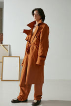 Mix7 Camel Orange Belted Trench Coat