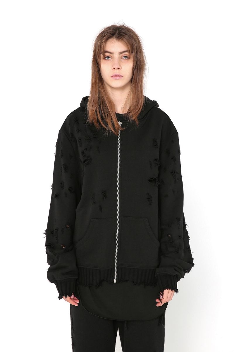 Unknown World Distressed Zipper Hoodie