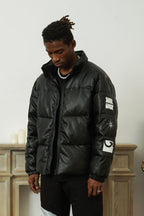 Empty Reference Embroidered Logo Leather Down Jacket