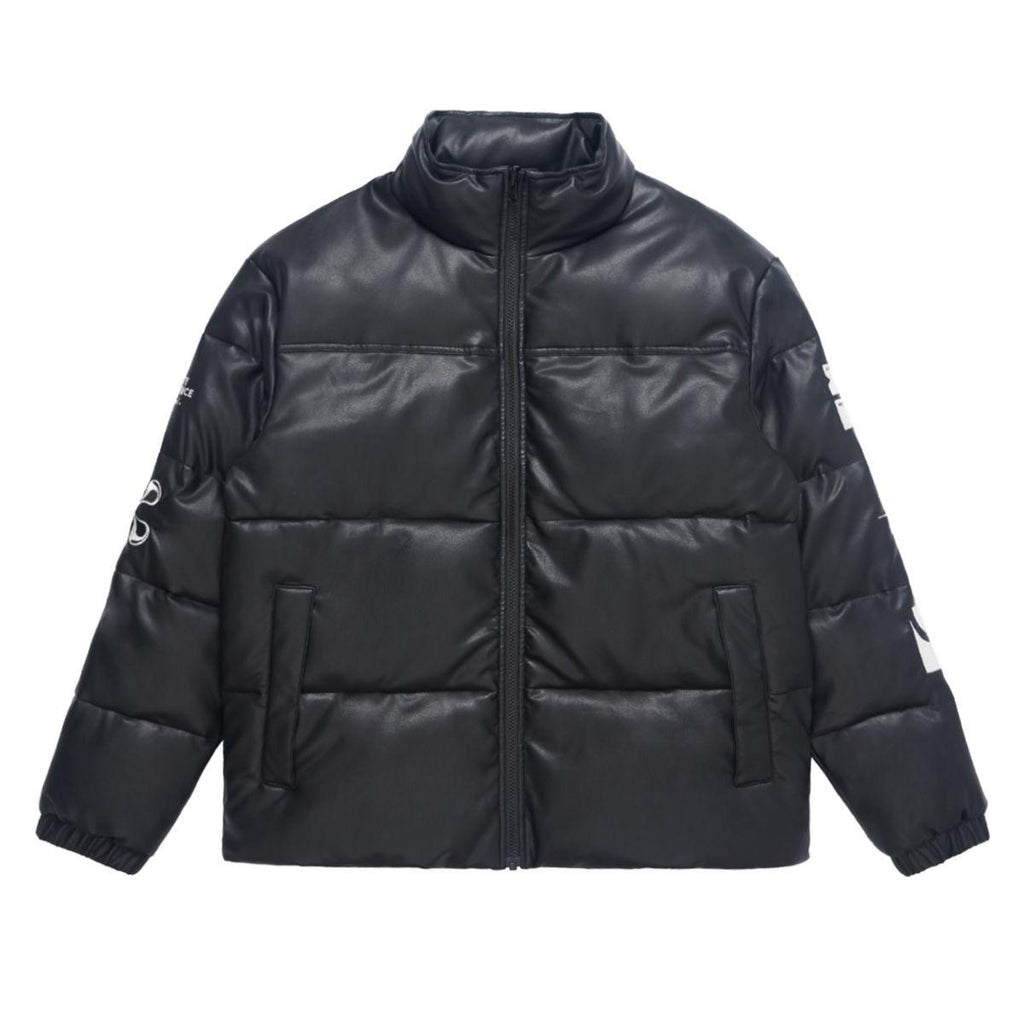 Empty Reference Embroidered Logo Leather Down Jacket